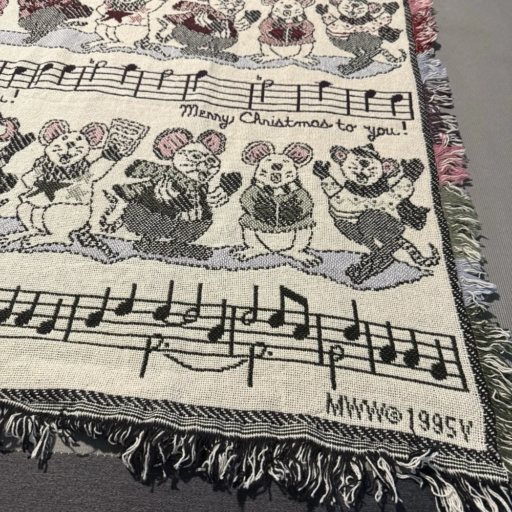 Merry Christmas To You Singing Mice‎ Tapestry Throw Blanket 64 x 46 MWW Fringed